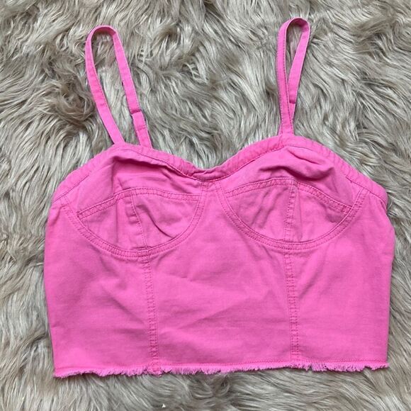Japna Cotton Pink Raw Hem Edge Bustier Crop Cami Tank - Picture 1 of 6
